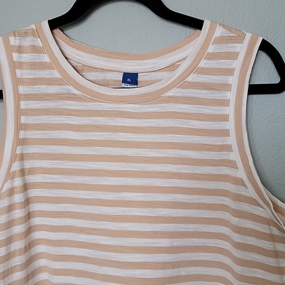 Old Navy XL Sleeveless Aura Tan and White Stripe Cotton Shift dress NWT - Picture 3 of 7